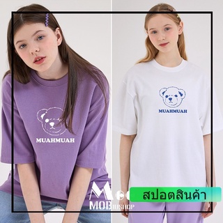 Mobiushop4 เสื้อยืดพิมพ์ลายตัวอักษร Muahmuah หมีน่ารักสไตล์เกาหลีทรงหลวม