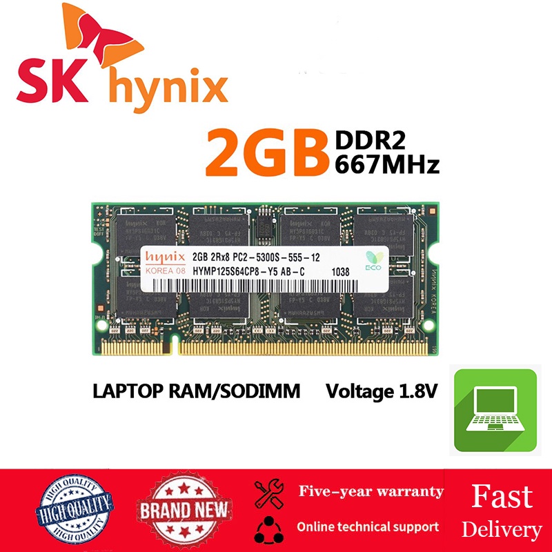 Hynix RAM DDR2 2GB 667MHz หน่วยความจำแล็ปท็อป 2Rx8 PC2-5300S 200Pin SODIMM 1.8V DDR2 RAM โน๊ตบุ๊คโมดูลหน่วยความจำ