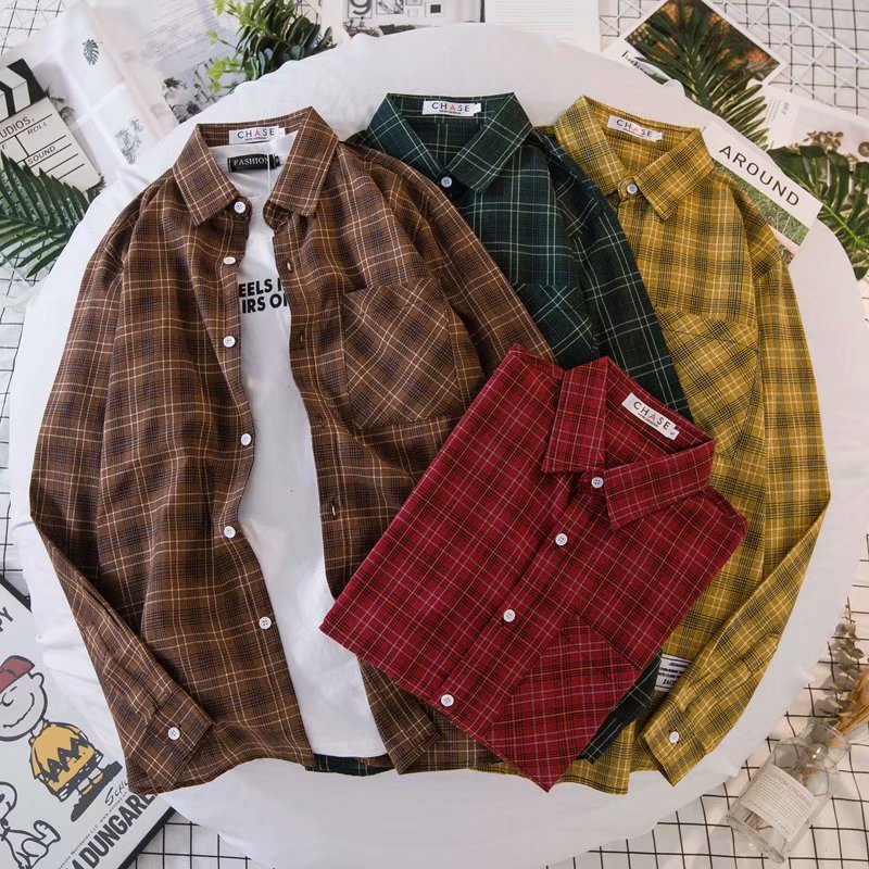 A19 เสื้อเชิ้ตสก็อตแขนยาวผู้ชาย คอปก ติดกระดุม หลายสี หลายแบบ หลายสไตล์ ไซส์M-2XL