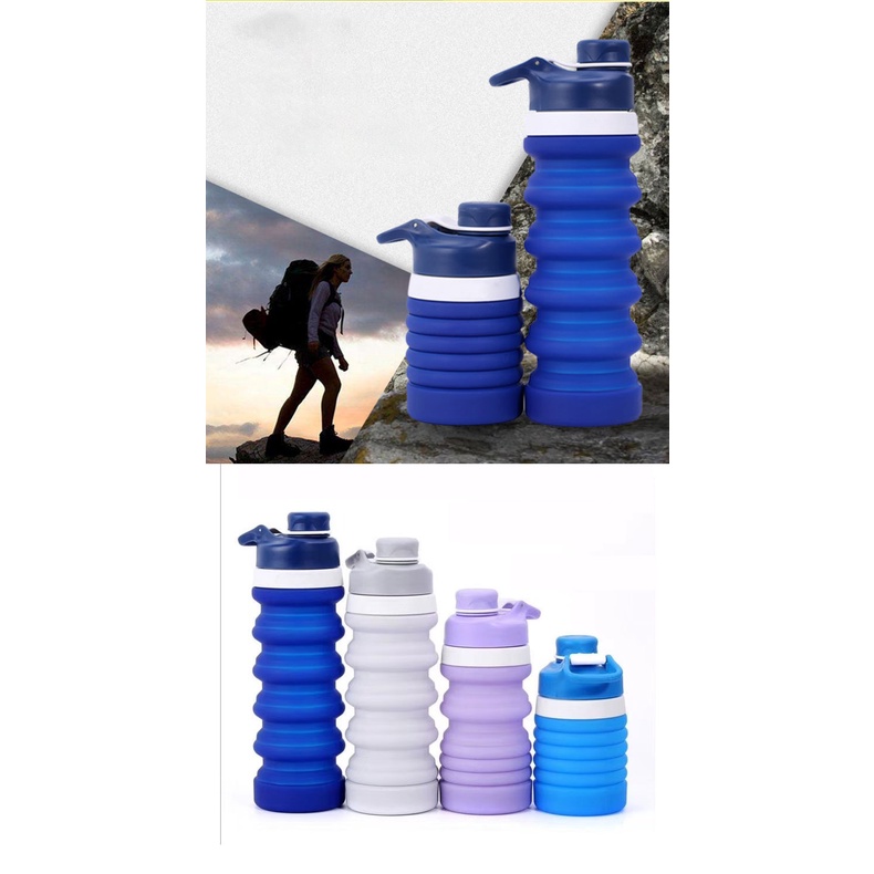 ขวดกีฬาPortable 550mL Sports Travel Silicone Collapsible Folding Drink ...
