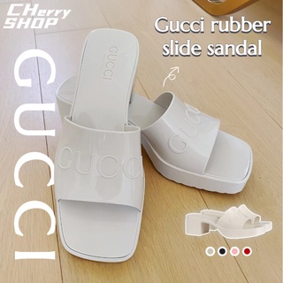 🍒กุชชี่ 💯GUCCI Womens rubber slide sandal🍒มีหลากหลายสีให้เลือก