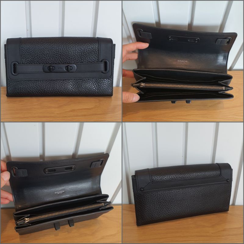 แท้🇺🇲💯% COACH Black Swagger Wallet (COACH F53028) กระเป๋าสตางค์แบบยาวสีดำ