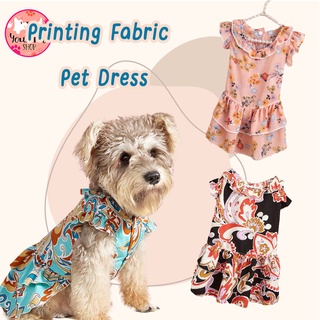 เดรสลายพิมพ์ เดรสหมา เสื้อหมา แมว สุนัข วินเทจ เสื้อสุนัขลายพิมพ์ Printing Fabric Pet Dress