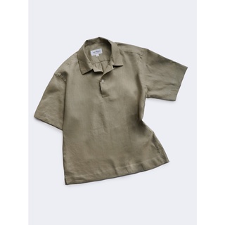 [JBB*] PULLOVER SHIRT IN FAWN LINEN SHORT-SLEEVED เจบีบี เชิ้ตผู้ชาย เชิ้ตแขนสั้น ผ้าลินิน สีน้ำตาลอมเหลือง