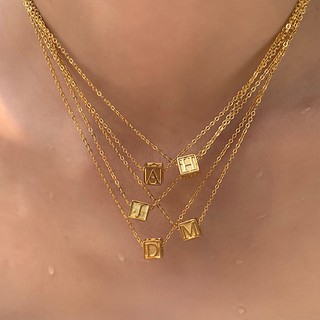 seadada สร้อยตัวอักษร A-Z สร้อยพร้อมจี้ 14k squares letter necklace