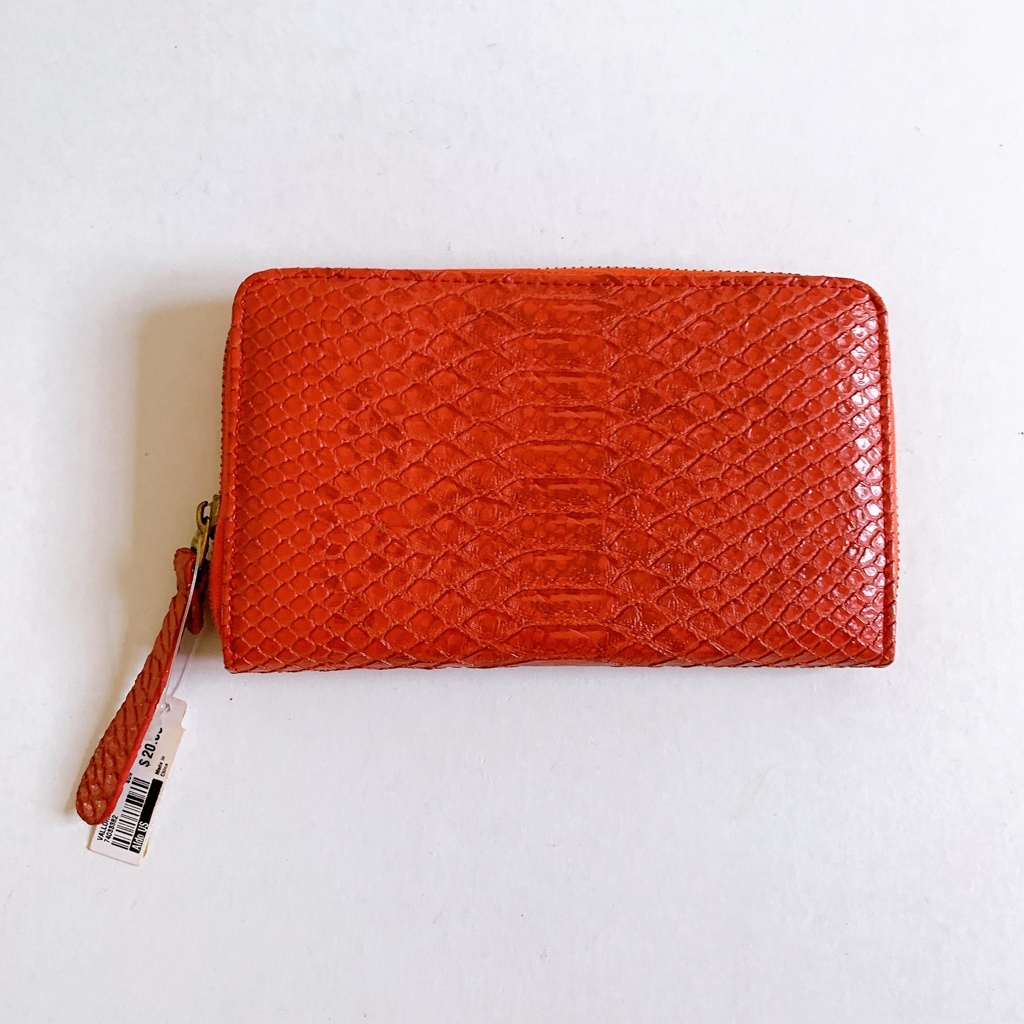 ALDO กระเป๋าสตางค์แบบยาว หนังจระเข้แท้ สีแดง/น้ำเงิน ของใหม่ไม่เคยใข้งาน