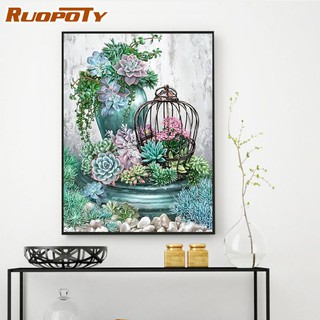 Ruopoty ภาพวาดสีน้ํามันบนผ้าใบ ตามตัวเลข รูปดอกไม้สวยงาม ขนาด 40x50 ซม. พร้อมกรอบ สําหรับตกแต่งบ้าน DIY