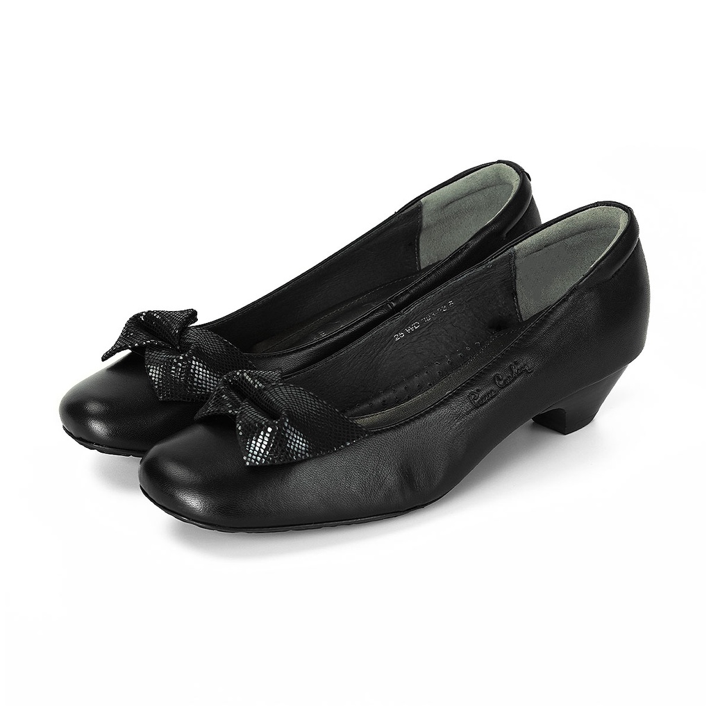 Pierre Cardin รองเท้าผู้หญิง ส้นสูง คัทชู นุ่มสบาย ผลิตจากหนังแท้ สีดำ รุ่น 25WD393