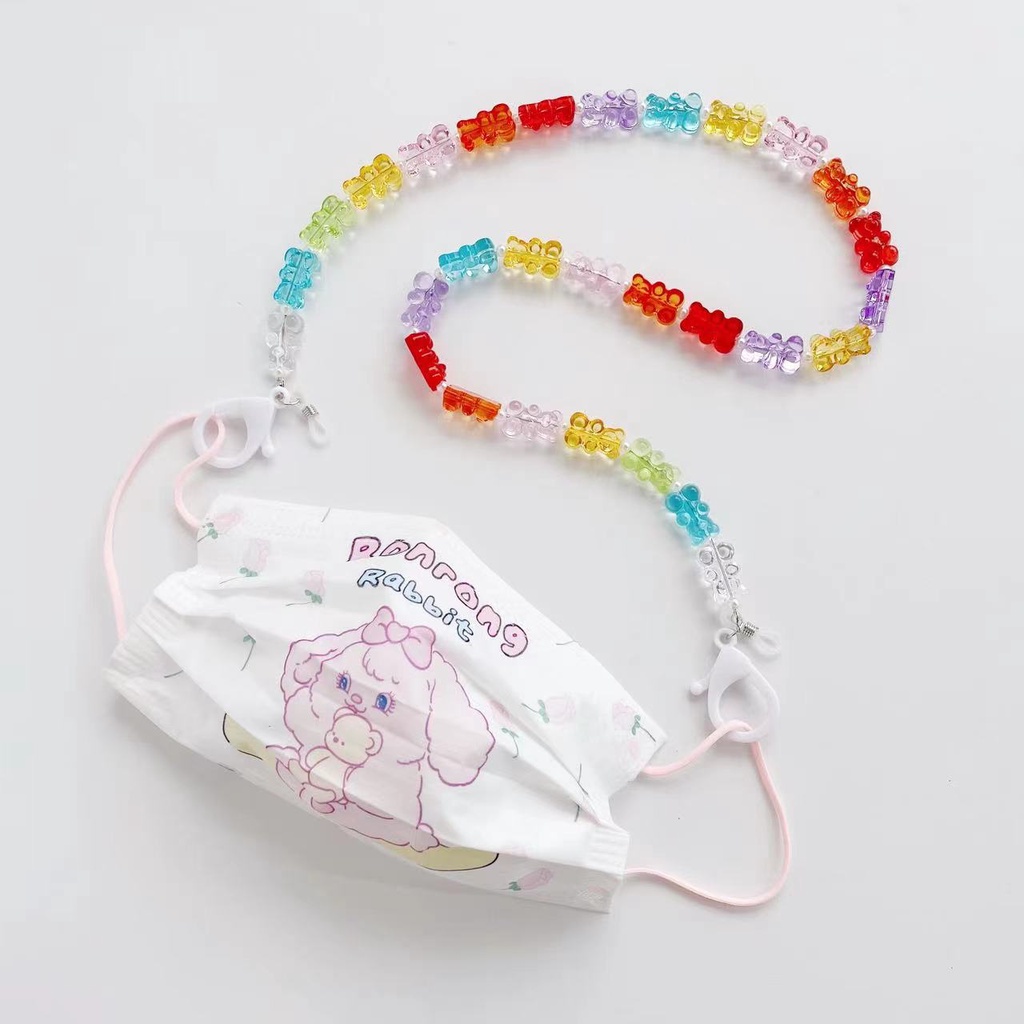 สายโซ่คล้องคอ อะคริลิค ลายการ์ตูนหมี สีแคนดี้ แบบเรียบง่าย สไตล์เกาหลี สําหรับคล้องแว่นตา หน้ากาก