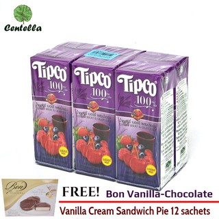 TIPCO 100%CHERRYBERRY 200ML*6 Free Bon Vanilla-Chocolate Vanilla Cream Sandwich Pie 12 sachets 240 gram