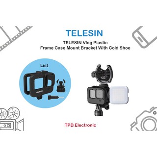 TELESIN Vlog Plastic Frame Case Mount Bracket With Cold Shoe Battery Side Cover Hole for GoPro Hero 9 Black Camera