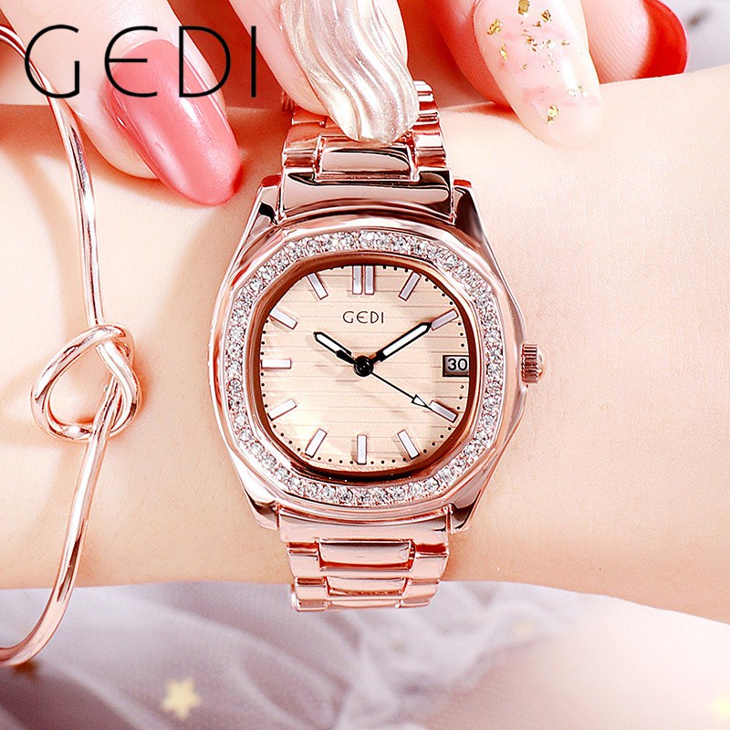 นาฬิกาโทรได้ นาฬิกา casio GEDI 3084 สวย นาฬิกาข้อมือควอตซ์ สายสแตนเลส นาฬิกาแฟชั่น กันน้ำ สำหรับผู้หญิง หน้าปัดแสดงปฏิทิ