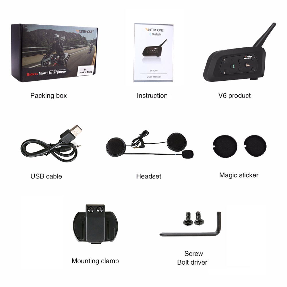 Vnetphone V6 Motorcycle Bluetooth 1200M Helmet Intercom Full Duplex for ...