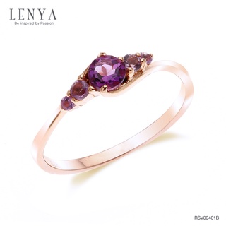 Lenya Jewelry แหวนเงินแท้ 925 ชุปพิงค์โกลประดับด้วยพลอย สีม่วง อเมทิสต์ ( Amethyst) ชุปด้วยพิงค์โกลด์ (Pink Gold)