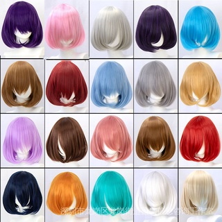 Difei วิกผมบ๊อบสั้นสังเคราะห์ ผมตรง หน้าม้า ตัดแต่งได้ โลลิต้า ออมเบร สีชมพู สีแดง สีฟ้า สีม่วง คอสเพลย์ สําหรับผู้หญิง วิกผมสั้น