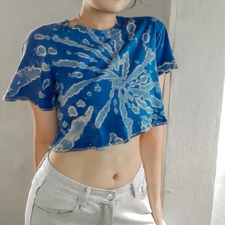 ❗️ขายเทพร้อมส่ง❗️เสื้อครอปมัดย้อมขอบหยัก ผ้าCotton 100% เสื้อมัดย้อมเอวลอย ใส่ถ่ายรูปเที่ยวทะเล