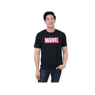 Marvel Men Logo T-Shirt Flock Print - เสื้อมาร์เวลผู้ชายพิมพ์กำมะหยี่ สินค้าลิขสิทธ์แท้100% characters studio