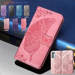 เคสหนังฝาพับFor OPPO Reno 5 Pro Reno5 4G 5G Reno 4 Pro 4G 5g 10X ZOOM Flip Wallet Casing Butterfly Flower Girly PU Leather Silicone TPU Card Holder Case Cover Magnetic shell stand