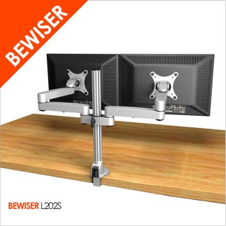 BEWISER L202S ขาตั้งคอม 2 จอมอนิเตอร์ VESA 10"-32" แขนอลูมินั่มนน.จอ9kg ยกสูง39ซม หมุน360 Dual TV Monitor Mount Stand
