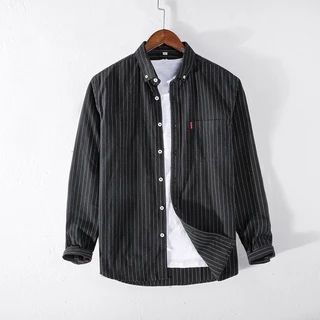 [การจัดส่งในท้องถิ่น] เสื้อเชิ้ตแขนยาว ทรงหลวม สไตล์เกาหลี วินเทจ แฟชั่นสำหรับผู้ชาย ขนาด