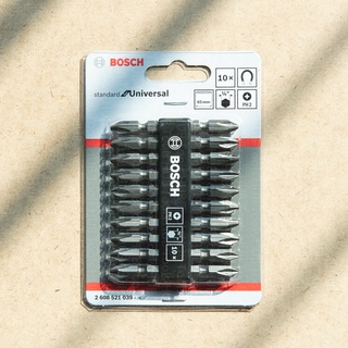 BOSCH ดอกไขควงสองปลาย PH2 ขนาด 65mm. สีเงิน ก้าน1/4" แพค10ดอก #2608521039