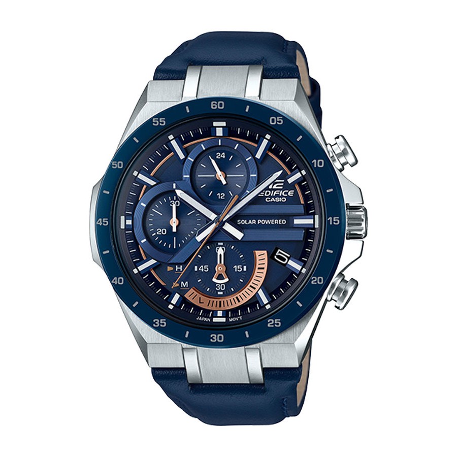 Casio Edifice นาฬิกาข้อมือผู้ชาย สายหนังแท้ รุ่น EQS-920,EQS-920BL,EQS-920BL-2A,EQS-920BL-2AVUDF - สีน้ำเงิน