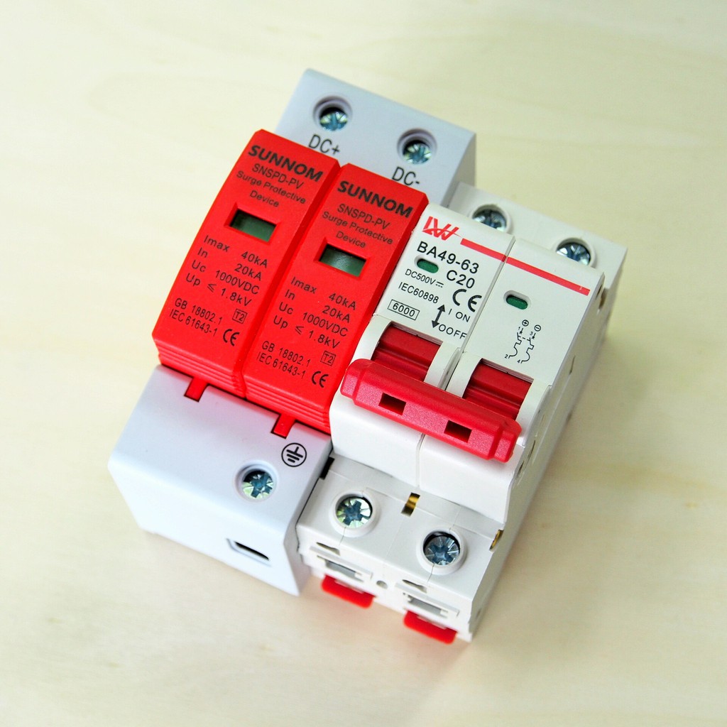 DC Circuit Breaker LW 20A + DC Surge Protector SUNNOM SPD DC (เบรกเกอร์ DC 20 แอมป์+กันฟ้า) ใช้กับงา