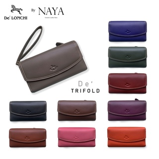 กระเป๋าสตางค์หนังวัวแท้ DeLonchi รุ่น De Trifold Collection by NAYA สามพับใส่บัตรได้เยอะ หนังนุ่ม มาพร้อมสายคล้องมือ