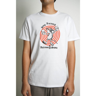 เสื้อยืดผ้าฝ้ายพิมพ์ลายแฟชั่น [S-5XL]Volcom เสื้อยืด VAF741831 APAC SWIRLY S/S TEE WHT