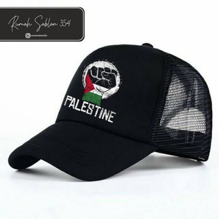 หมวกเบสบอล ลายโลโก้ PALESTINE สีดํา