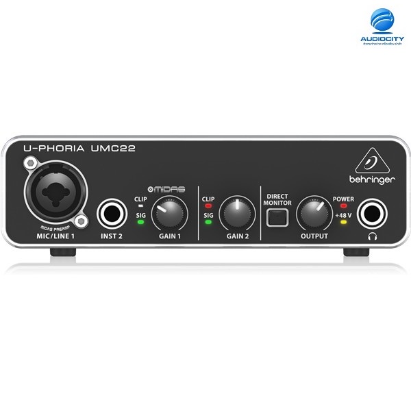 Behringer UMC22 USB ออดิโออินเตอร์เฟส Audiophile 2×2 USB Audio Interface with MIDAS Mic Preamplifier