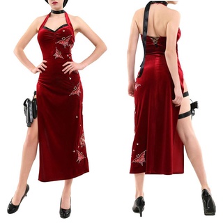 Resident Evil Ada Wong Cosplay Costume Embroidered Cheongsam Style Red Dress Women Halloween Cosplay Outfit