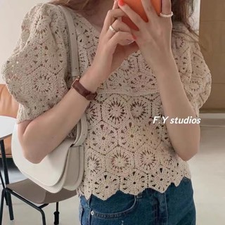 𝙁.𝙔 𝙨𝙩𝙪𝙙𝙞𝙤𝙨 🌟 พร้อมส่ง🌟  NO.106 ☆NEW ARRIVALS ☆เสื้อแขนสั้นผ้าฉลุลายลูกไม้น่ารักๆ สไตล์เกาหลี สําหรับผู้หญิง (