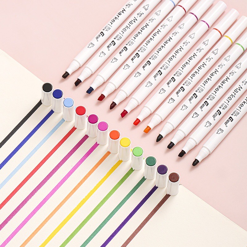 ปากกาสีน้ำ 2 หัว 12 24 36 48สี ปากกาสี แบบชุดพร้อมกล่องล็อค มาร์กเกอร์