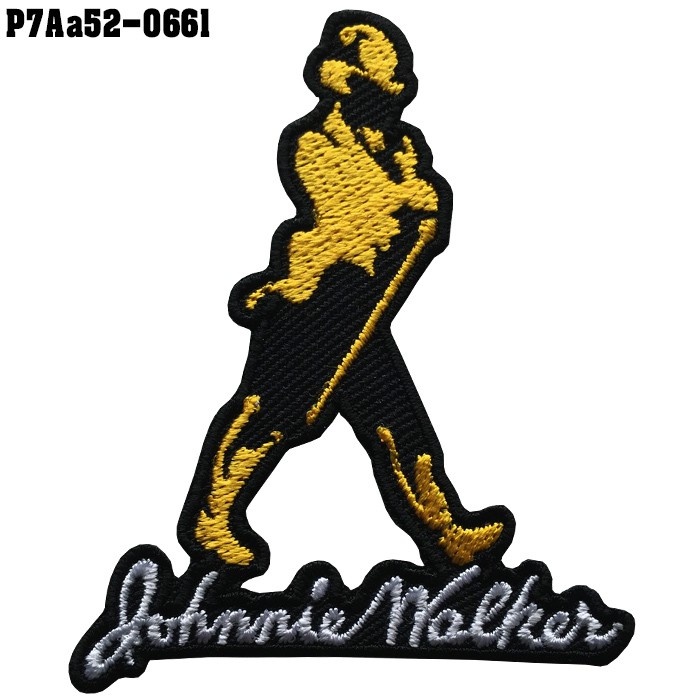 อาร์มติดเสื้อ ลาย Johnnie Walker ปักดำเหลืองขาวพื้นโพลีดำ Size/7*6 งานปักละเอียดคุณภาพดีรุ่น P7Aa52-