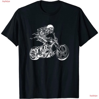 loylaiya แฟชั่นสบายๆ เสื้อ Halloween Skeleton Motorcycle Two-Wheeler Rider T-Shirt Cotton เสื้อยืด เกรดพรีเมี่ยม ใส่สบาย