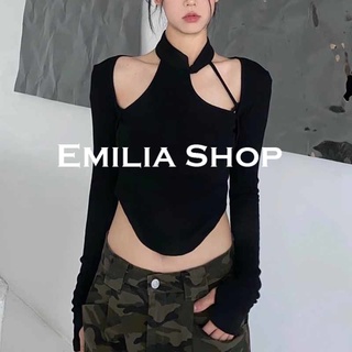 EMILIA SHOP เสื้อครอป เสื้อ เสื้อผ้าแฟชั่นผู้หญิง เข้ารูป เซ็กซี่ สไตล์เกาหลี สําหรับผู้หญิง 2022 ใหม่ ES220174