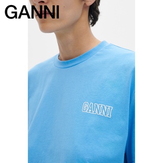 Ganni ใหม่ เสื้อยืดคอกลม แขนสั้น พิมพ์ลายโลโก้ สําหรับทุกเพศ