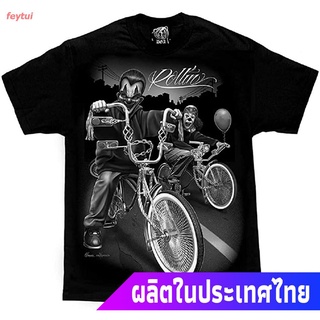 เสื้อยืดครอปfeytui DC ภาพยนตร์อเมริกัน การ์ตูนดีซีอเมริกัน คนร้าย ตัวตลก Cruising Lowrider Bike IT Clown Joker Cholo Gan