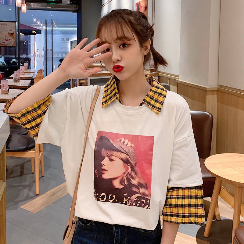 LHfashion เสื้อยืดแฟชั่นแขนต่อสองชั้นสไตล์เกาหลี ผ้านิ่มใส่สบาย ❣