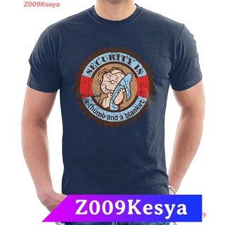 Z009Kesya เสื้อยืดสีพื้นไซส์ใหญ่ Peanuts Linus Van Pelt Security Is A Thumb And Blanket Mens T-Shirt discount Peanuts