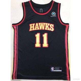 เสื้อกีฬาแขนกุด ลายทีม ACE NBA Jersey Atlanta Hawks No.11 TRAE YOUNG สีดํา สไตล์คลาสสิก พลัสไซซ์