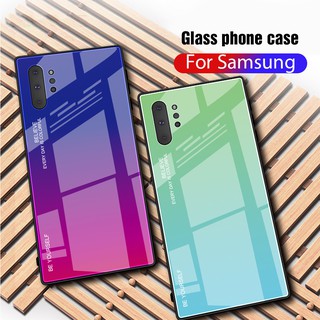 เคสโทรศัพท์กระจก เคสแข็ง เคสกระจกสีไล่ระดับสี ซัมซุง Samsung Galaxy Note 10 Pro Note10 Pro Plus Shell Gradient colors Soft TPU Edge Tempered Glass Protective Phone Case Fashion Hard Cover เคสสีดำปก