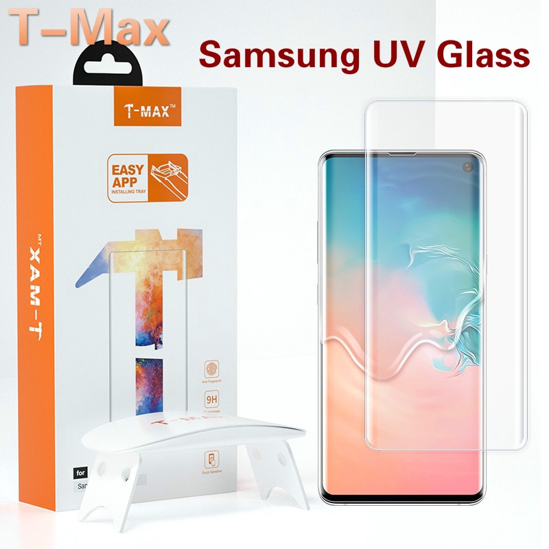 T-Max ฟิล์มกระจกกาวยูวี Samsung Galaxy Note 20 S24 S23 S22 S21 S20 Ultra 10 Plus 5G ฟิล์มกระจก UV คุณภาพสูง