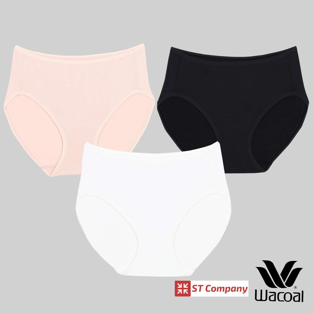 กางเกงใน Wacoal Goodly Panty ทรง Half (ครึ่งตัว) 3 ชิ้น สีดำ-เนื้อ-ครีม รุ่น WU3287 ขอบเรียบ ทรง บิก