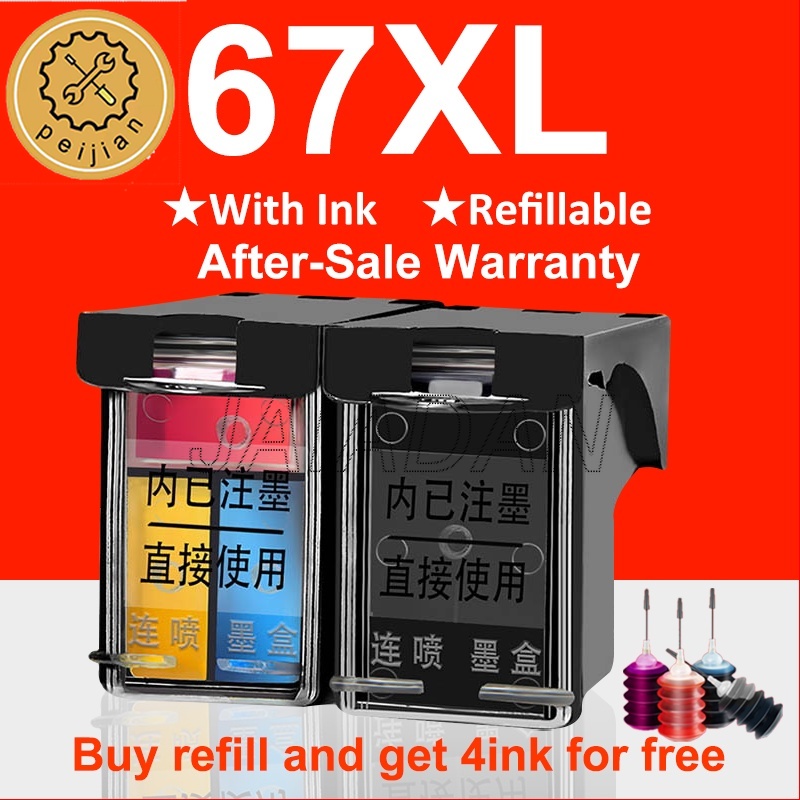 Hp67 สีดํา 67 67xl hp67xl ตลับหมึกรีฟิลสําหรับ hp 2723 2721 2700 6020 6052 6055 6420 6452 pxc3