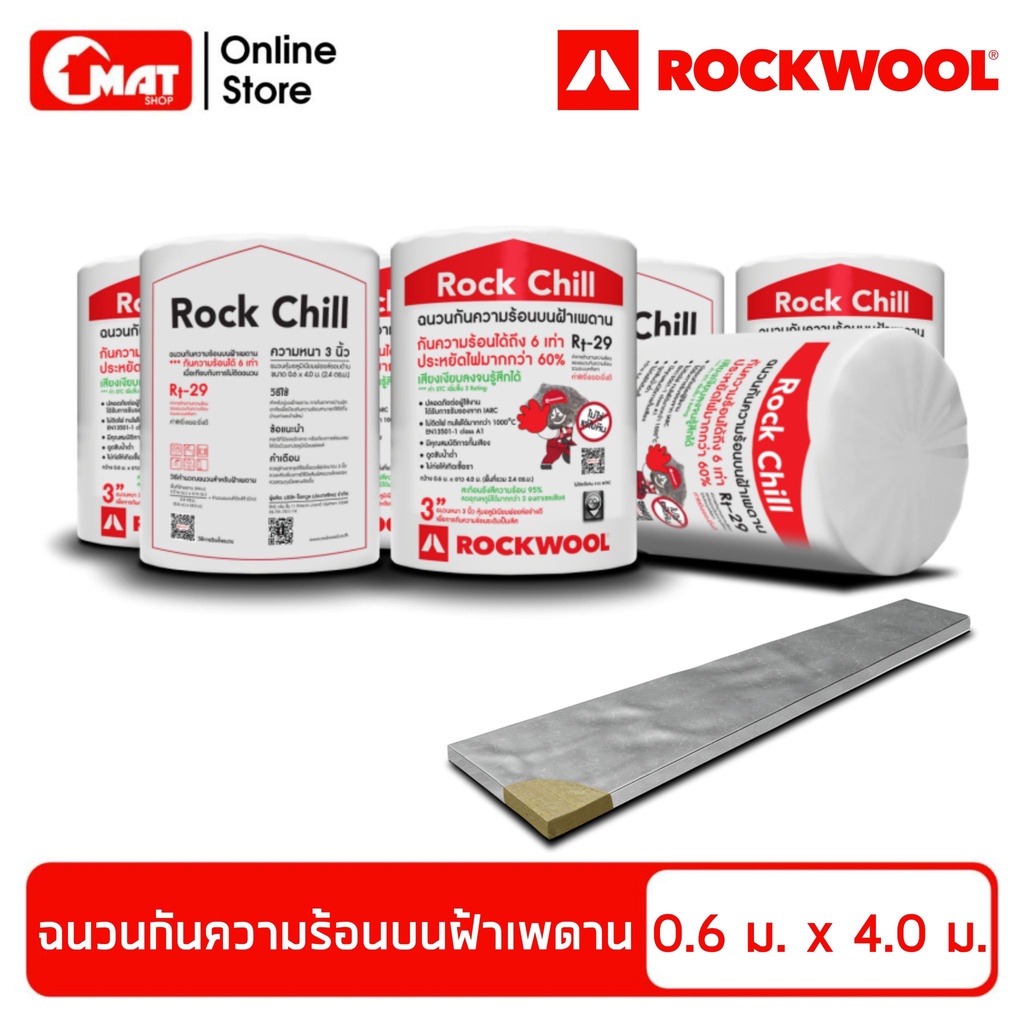 ROCKWOOL ฉนวนกันความร้อนบนฝ้าเพดาน รุ่น Rock Chill กว้าง 0.6เมตร ยาว 4เมตร / 1ม้วน