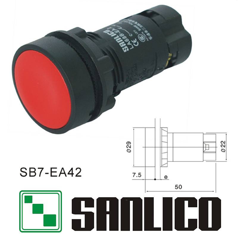 Push Button Switch สวิทช์กดแบบเด้งกลับ 22MM LA68-EA " SANLICO "