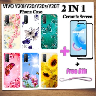 2 IN 1 VIVO Y20i Y20 Y20s Y20T เคสโทรศัพท์ พร้อมกระจกนิรภัยกันรอยหน้าจอ เซรามิค ฟิล์มโค้ง ผีเสื้อ