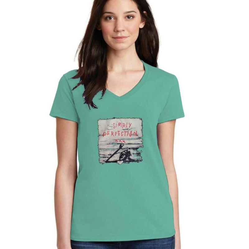 HIJAU ROXY สีเขียวผู้หญิง V-NECK เสื้อยืด ROXY TSHIRT ROXY ผู้หญิง TOP